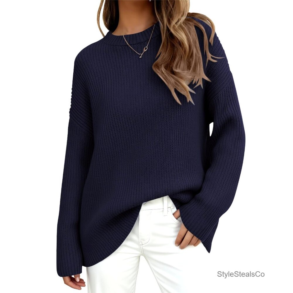 Oversized Chunky Ribbed Knit Pullover Sweater Long Sleeve Crewneck Loose Fit